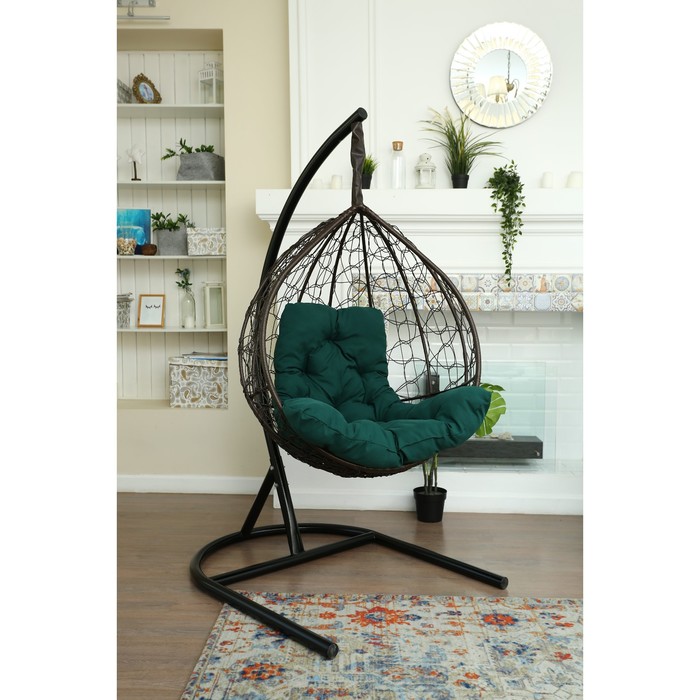 Подвесное кресло «Бароло», капля, цвет коричневый, подушка зелёная, стойка - фото 1908566701