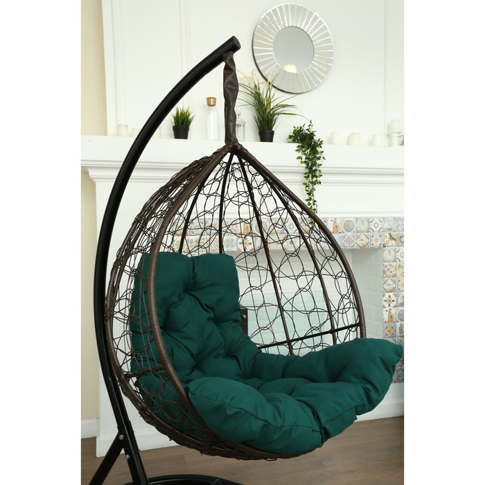 Подвесное кресло «Бароло», капля, цвет коричневый, подушка зелёная, стойка - фото 1908566702