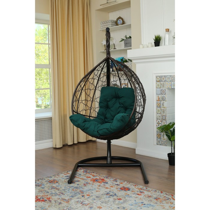 Подвесное кресло «Бароло», капля, цвет коричневый, подушка зелёная, стойка - фото 1908566703