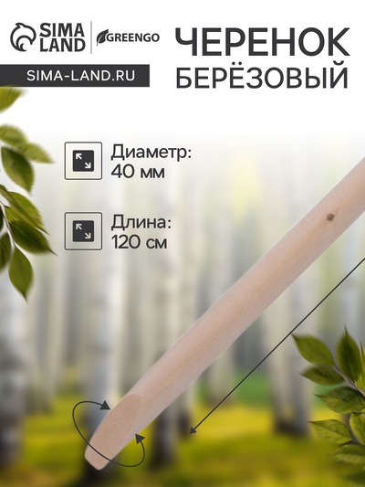 Черенок берёзовый, d=40 мм, длина 120 см, высший сорт, Greengo