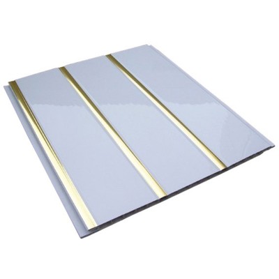 Панель потолочная ПВХ, 3000×200 мм, цвет белый/лак золото