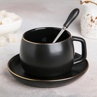 Чайная пара керамическая с ложкой «Мати», 2 предмета: чашка 280 мл, блюдце d=13,5 см, цвет чёрный - фото 319867923