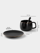 Чайная пара «Мати», 3 предмета: чашка 300 мл, блюдце d=14 см, ложка, керамика, чёрная - Фото 2