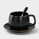 Чайная пара «Мати», 3 предмета: чашка 300 мл, блюдце d=14 см, ложка, керамика, чёрная - Фото 3
