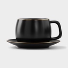 Чайная пара «Мати», 3 предмета: чашка 300 мл, блюдце d=14 см, ложка, керамика, чёрная - Фото 4
