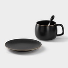 Чайная пара «Мати», 3 предмета: чашка 300 мл, блюдце d=14 см, ложка, керамика, чёрная - Фото 5