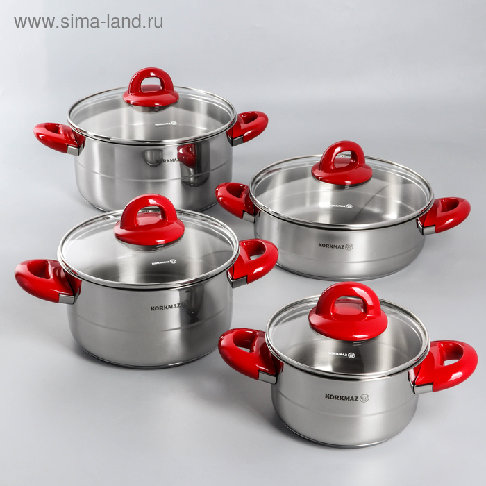 Набор посуды Hera red, 4 предмета: кастрюля 1,8 л / 3,5 л / 5,5 л; жаровня 3,5 л - Фото 1