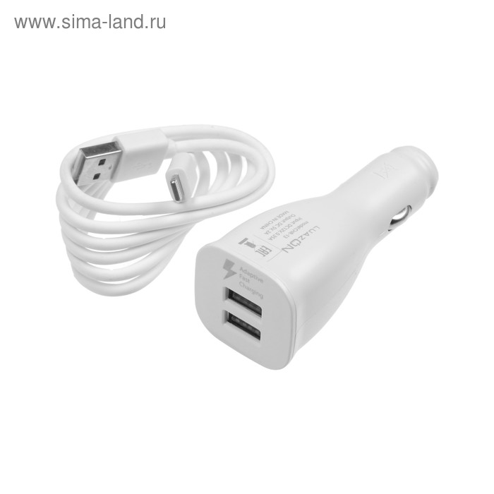 Автомобильное зарядное устройство LuazON, 2 USB, 2 А, 12 В, кабель Lightning 1 м 2 А, белое - Фото 1