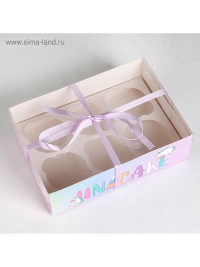 Коробка для капкейка, кондитерская упаковка, 6 ячеек, Unicake, 23×16×7.5 см