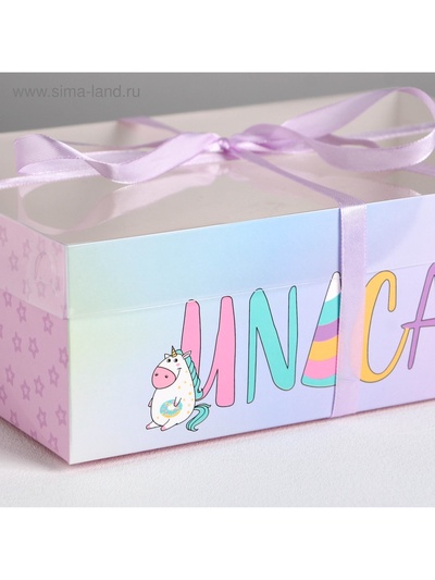 Коробка для капкейка, кондитерская упаковка, 6 ячеек, Unicake, 23×16×7.5 см