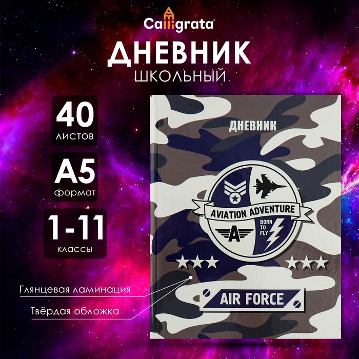 Дневник школьный для 1-11 классов, «Самолет», твёрдая обложка 7БЦ, глянцевая ламинация, 40 листов