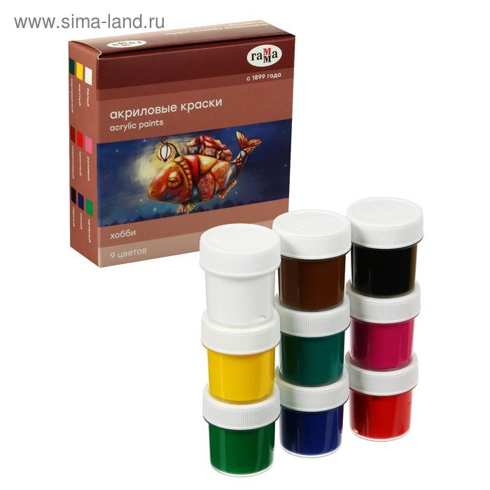 Краска акриловая, набор 9 цветов × 20 мл, Гамма «Хобби», морозостойкая, глянцевая - Фото 1
