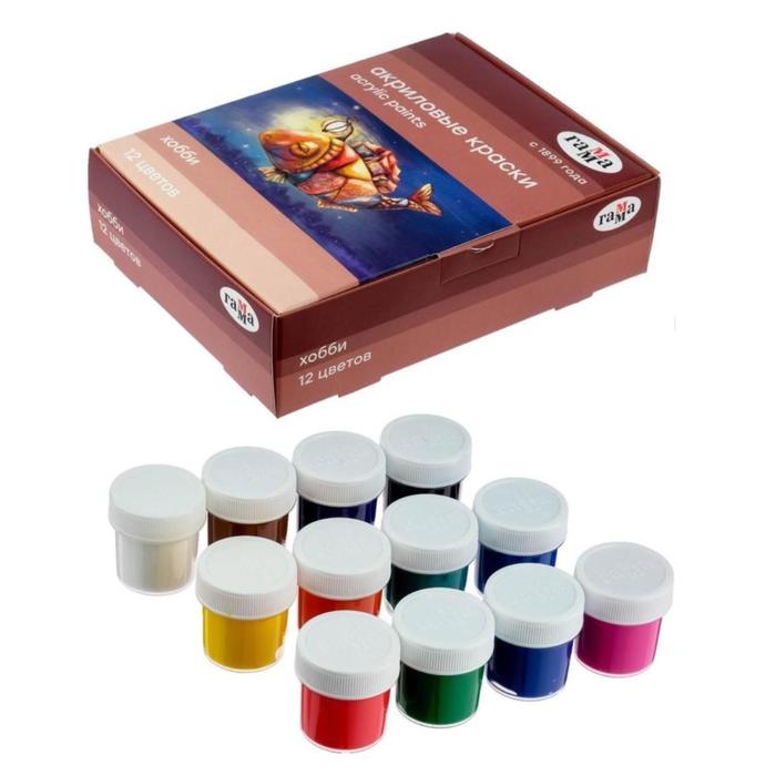 Краска акриловая, набор 12 цветов × 20 мл, Гамма «Хобби», морозостойкая, глянцевая - Фото 1