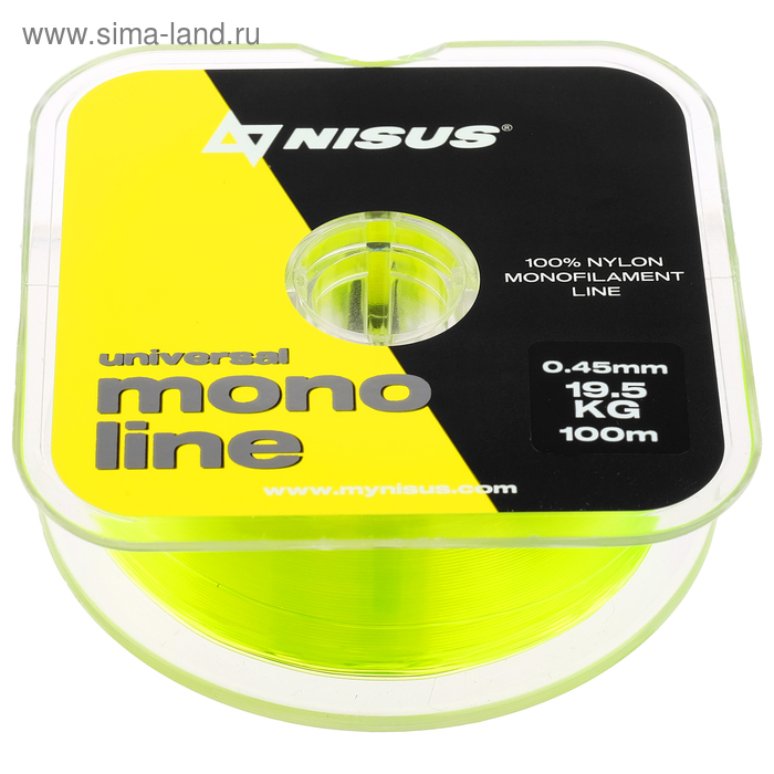 Леска NISUS MONOLINE, диаметр 0.45 мм, тест 19.5 кг, 100 м, флуоресцентная желтая - Фото 1
