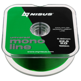 Леска NISUS MONOLINE, диаметр 0.5 мм, тест 22.5 кг, 100 м, зелёная