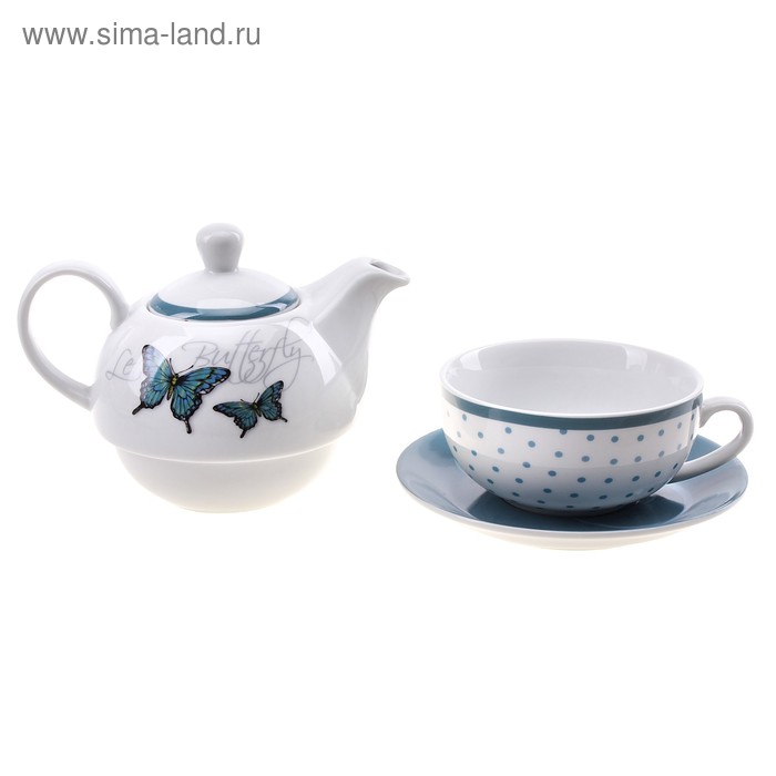 Набор чайный «Полет бабочки», 3 предмета: чашка 290 мл, блюдце, чайник 420 мл - Фото 1