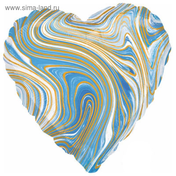Шар фольгированный 18" сердце Мрамор, голубой  1204-1042 - Фото 1