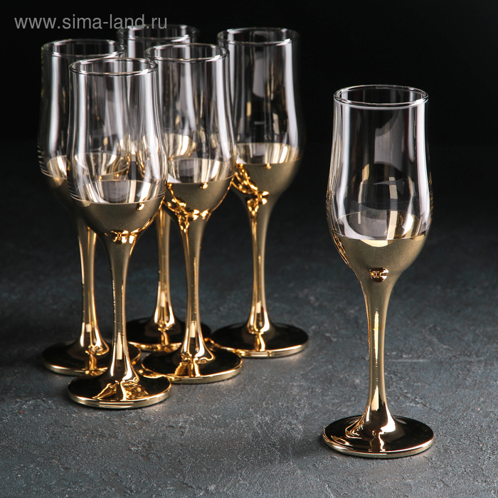 Набор бокалов для шампанского «Поло», 200 мл, 6 шт, цвет золотой - Фото 1