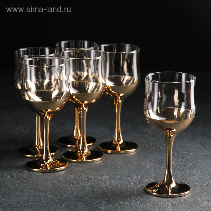 Набор бокалов для вина «Поло», 250 мл, 6 шт, цвет золотой - Фото 1