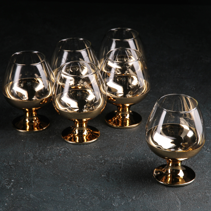 Набор бокалов для бренди «Поло», 400 мл, 6 шт, цвет золотой - фото 1908567855