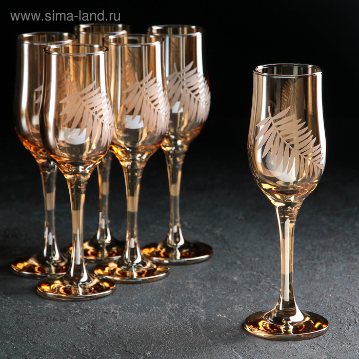 Набор бокалов для шампанского «Папоротник», 200 мл, 6 шт, цвет янтарный - Фото 1