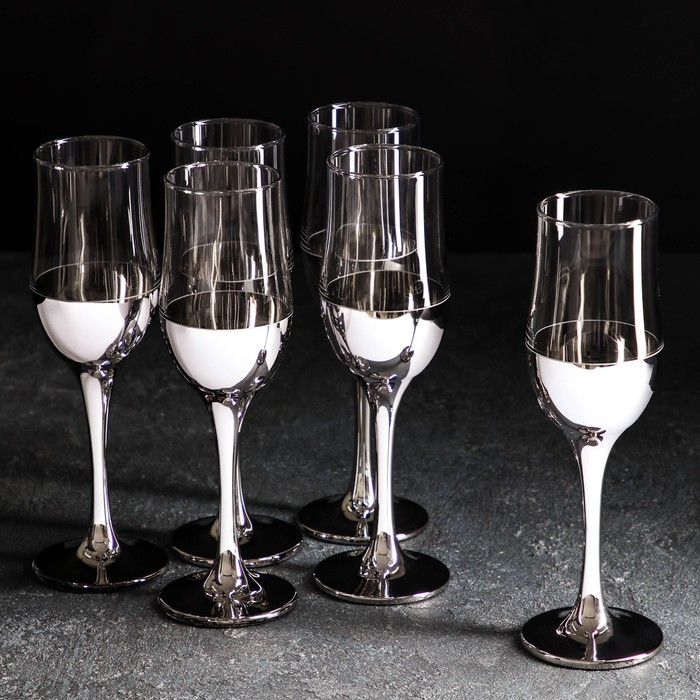 Набор бокалов для шампанского «Поло», 200 мл, 6 шт, цвет серебряный - Фото 1