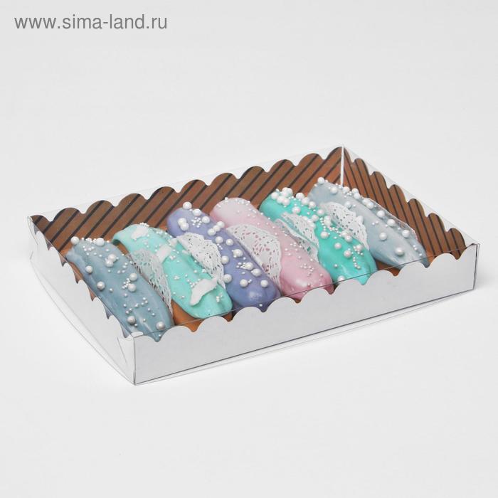 Коробочка для печенья с PVC крышкой "Полоски", крафт, 22 х 15 х 3 см - Фото 1