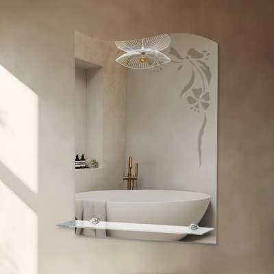 Зеркало интерьерное настенное, с пескоструйной графикой, с полкой, 55×40 см