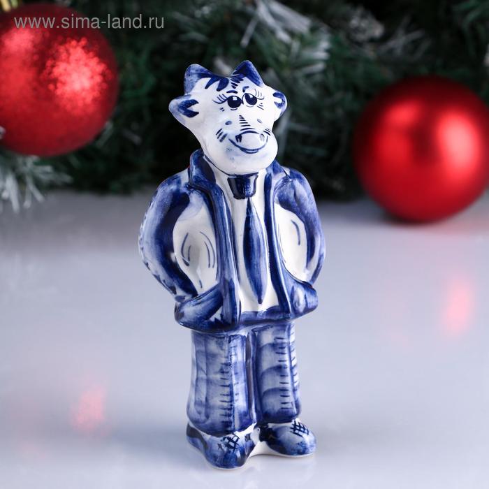 Сувенир "Бычок в куртке" "Всех благ!" 14х4х4см, гжель - Фото 1