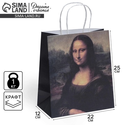 Пакет подарочный крафтовый, упаковка, «Мона Лиза», 22×25×12 см