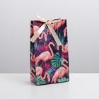Пакет подарочный с лентой, упаковка, «Фламинго», 13 х 23 х 7 см - фото 9004799