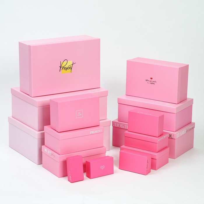 Набор коробок подарочных 15 в 1 «Розовый градиент», 12 х 7 х 4 см - 46,6 х 35,2 х 17.5 см - фото 1802161