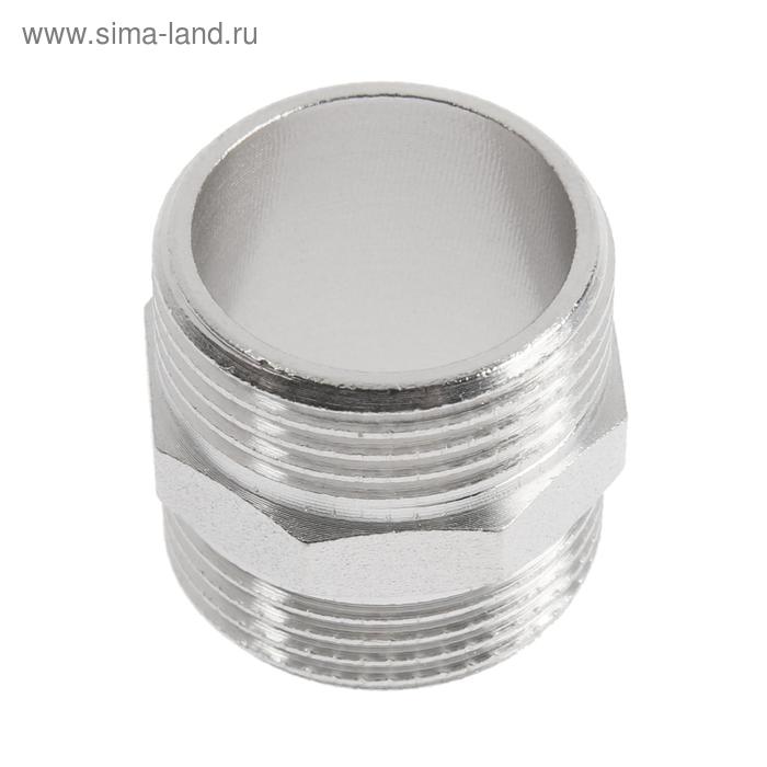 Ниппель CTM, 3/4", наружная резьба, никелированная латунь - Фото 1