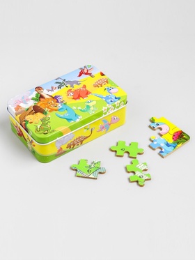 Пазл по цифрам «Динозавры», 60 деталей, металлическая коробка