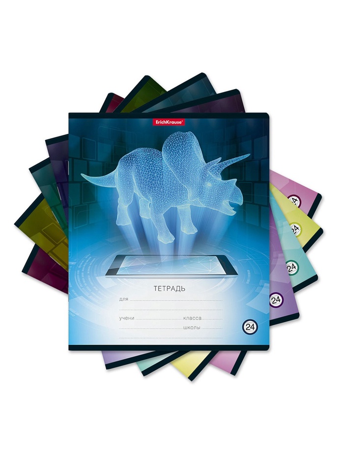Тетрадь 24 листа в линейку ErichKrause Digital Dino, обложка мелованный картон, с принтом - Фото 1