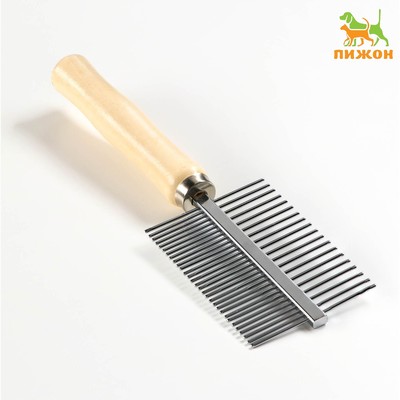 Расчёска для шерсти Wood, 17×5.5 см, двухсторонняя, с деревянной ручкой