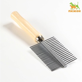 Расчёска для шерсти Wood, 17×5.5 см, двухсторонняя, с деревянной ручкой