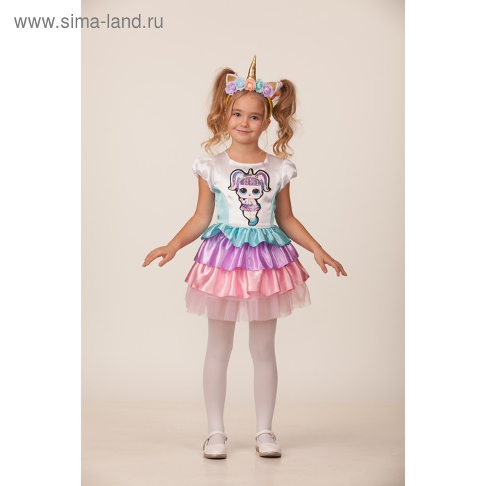 Карнавальный костюм «Единорожка», платье, ободок, р. 28, рост 110 см - Фото 1