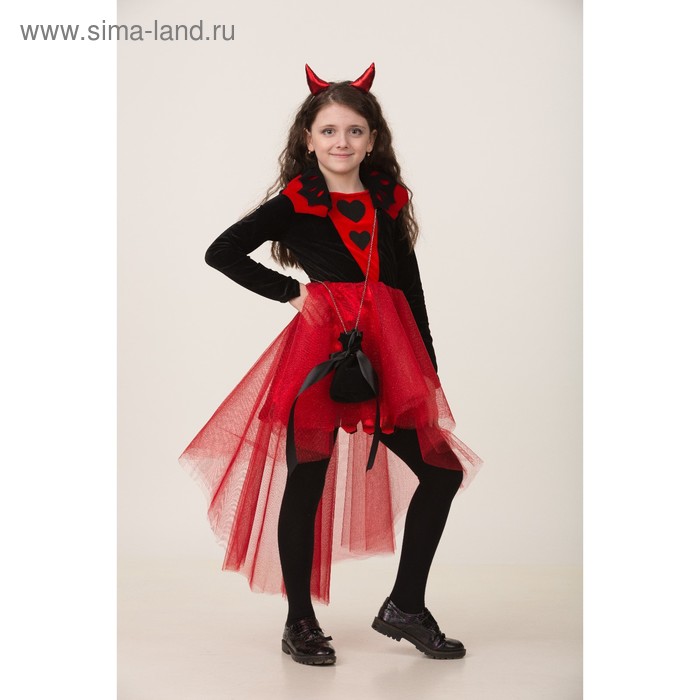 Карнавальный костюм «Дьяволица», платье, ободок с рожками, сумочка, р. 32, рост 128 см - Фото 1