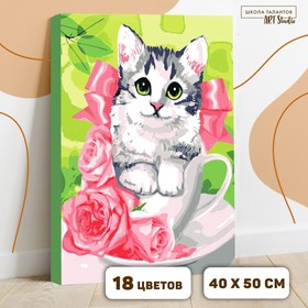 Картина по номерам на холсте с подрамником «Котёнок в чашке» 40×50 см