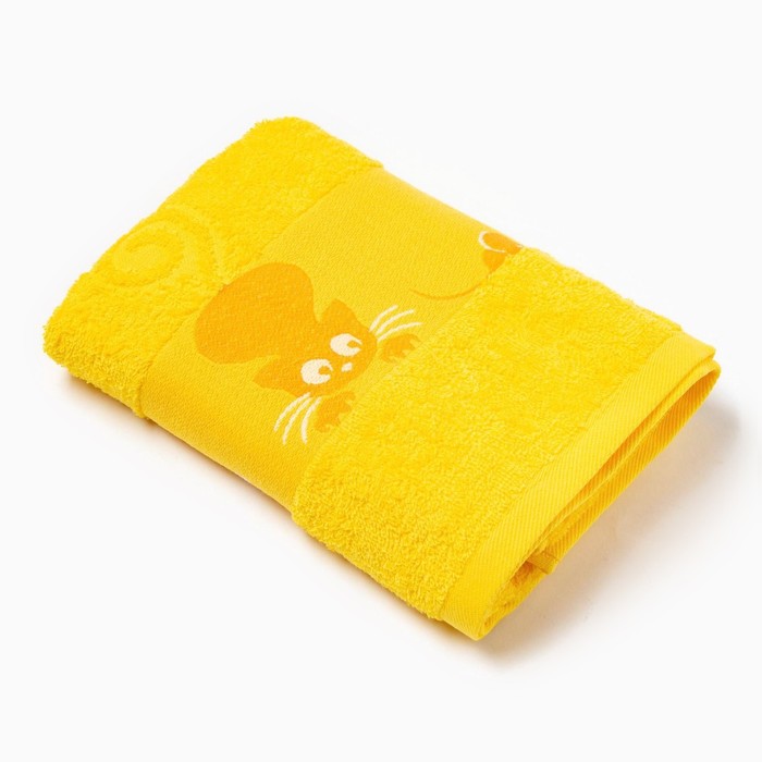 Полотенце махровое с бордюром Кошки, цвет жёлтый, размер 30х60см 380г/м 100% хлопок - Фото 1