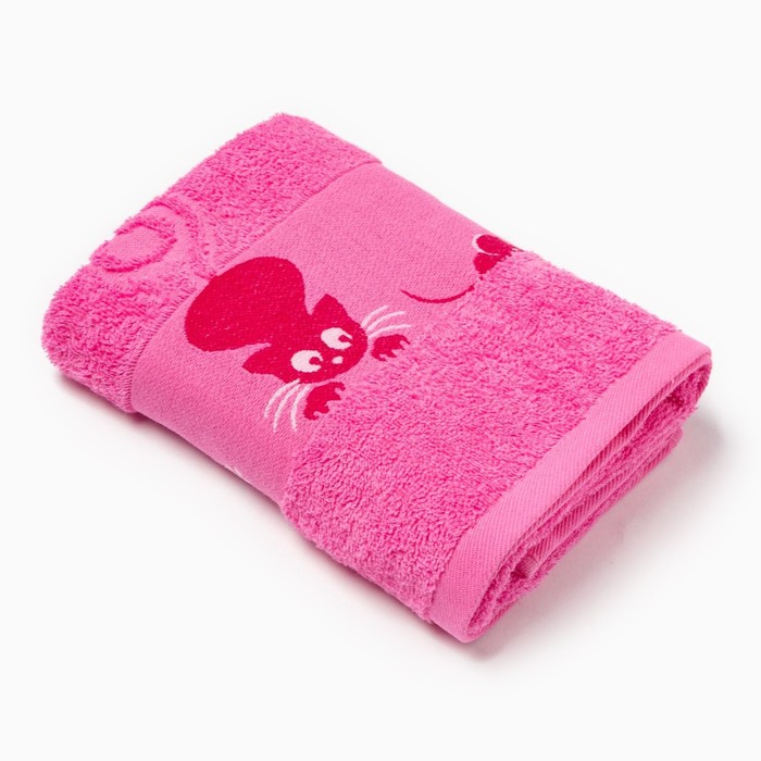 Полотенце махровое с бордюром Кошки, цвет розовый, размер 30х60см 380г/м 100% хлопок - Фото 1