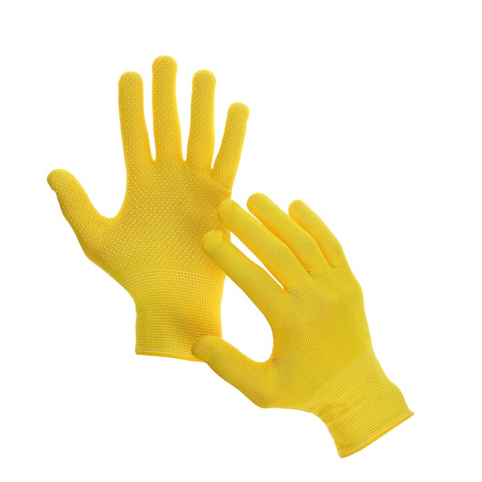 Перчатки рабочие, х/б, с нейлоновой нитью, с ПВХ точками, размер 9, жёлтые, Greengo - Фото 1
