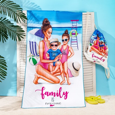 Полотенце пляжное в сумке Этель «Family» 70×140 см, микрофибра