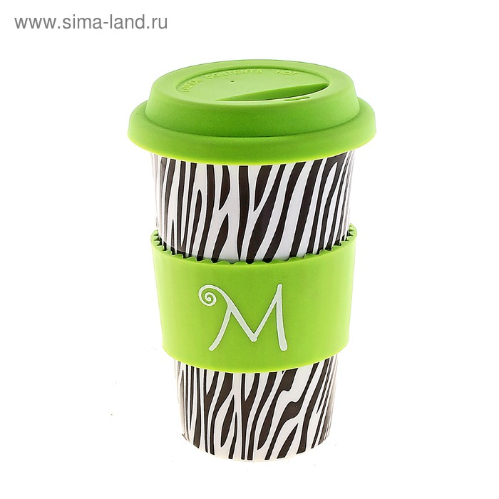 кружка керамика с силиконовой крышкой Зебра Зелёная 450 мл - Фото 1