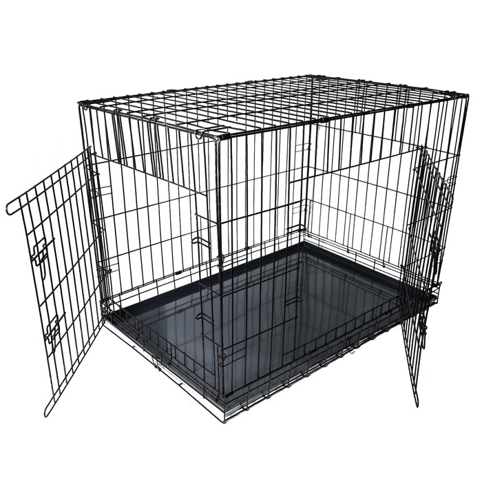 Клетка DogiDom для собак №6 с металлическим поддоном, складная, 121 х 78 х 83 см, черная - Фото 1