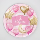 Набор бумажной посуды «1 годик, девочки», шары фольга: 6 тарелок, 1 гирлянда, 6 стаканов, 6 колпаков - фото 35920503