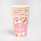 Набор бумажной посуды «1 годик, девочки», шары фольга: 6 тарелок, 1 гирлянда, 6 стаканов, 6 колпаков - фото 35920504