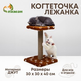 Когтеточка "Полка" с подставкой, 30 х 30 х 40 см, джут,  коричневая с лапками