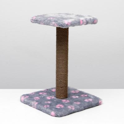 Когтеточка "Полка" с подставкой, 30 х 30 х 40 см, джут,  серая с розовыми лапками